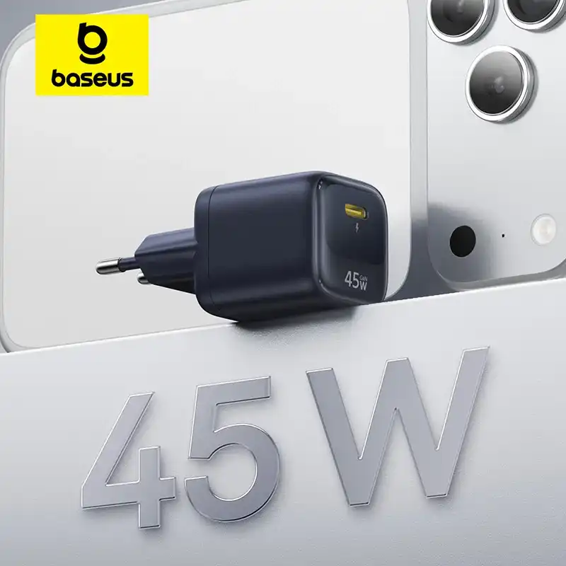 شاحن Baseus 45W GaN لآيفون 17 وسامسونج جالاكسي