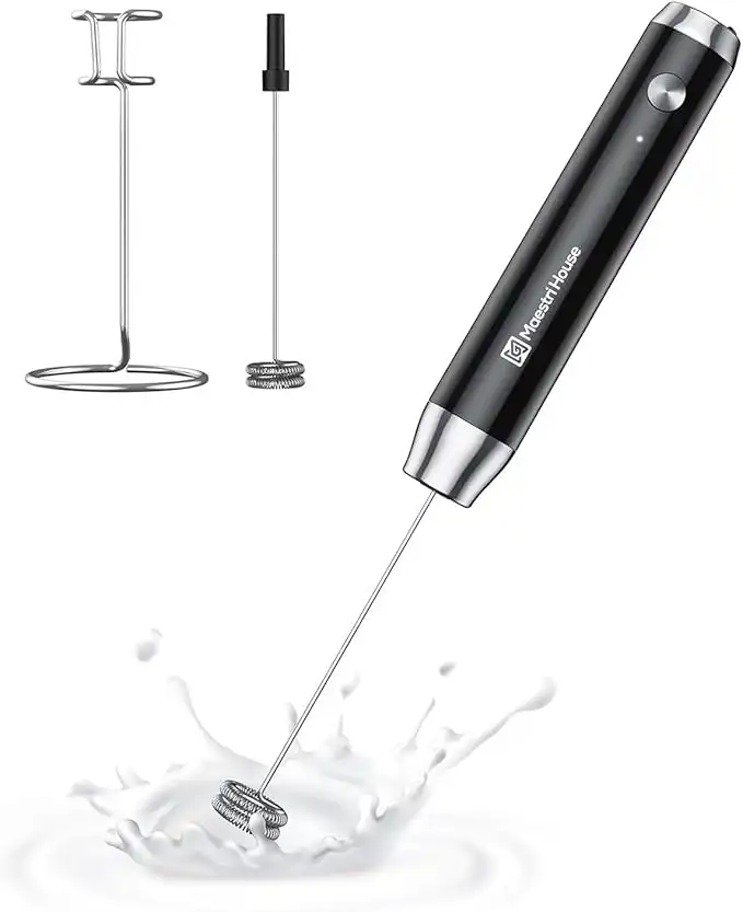 Maestri House LunaFro Rechargeable Milk Frother, Stand & 2 Detachable Whisk