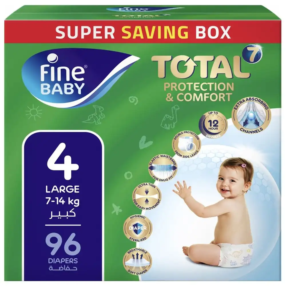 Fine Baby - Total 7 Diapers Size 4 Large 7-14kg - Pack of 96