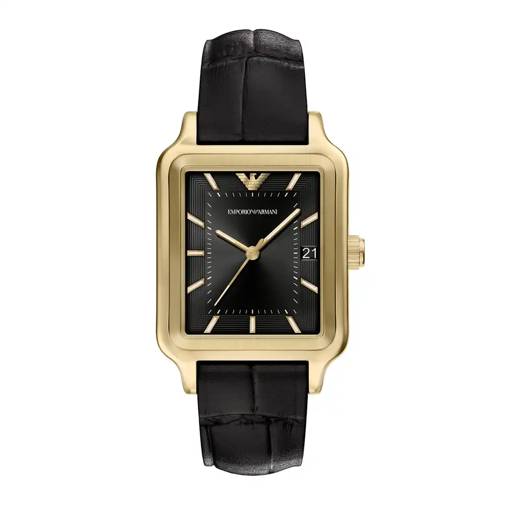 Emporio Armani Men's Three-Hand Date Black Leather Watch